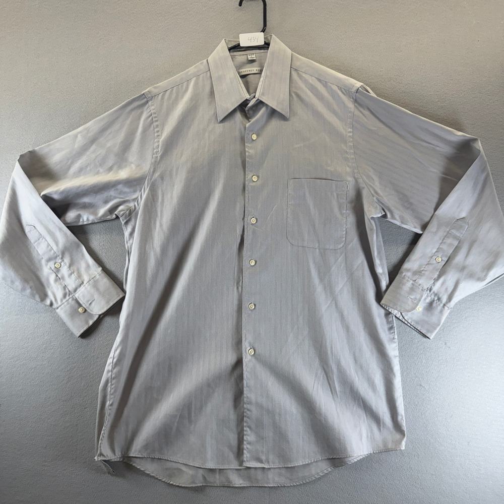 Geoffrey Beene Mens Grey Herringbone Wrinkle Free Dress Shirt 16 34/35 L‎ Pocket